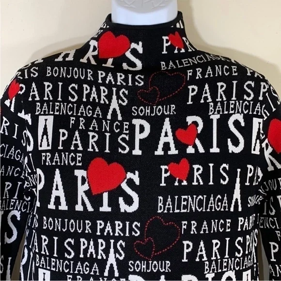 BALMAIN Black Bonjour Paris Turtleneck Long Sleeve Knit Dress. M. NWT. $2750! - Picture 4 of 10